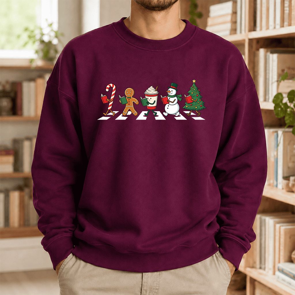 Christmas Reading Parade Printed Sweatshirt | Christmas Reader Gift Maroon
