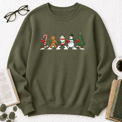 Christmas Reading Parade Printed Sweatshirt | Christmas Reader Gift Military Green
