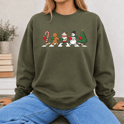 Christmas Reading Parade Printed Sweatshirt | Christmas Reader Gift Military Green