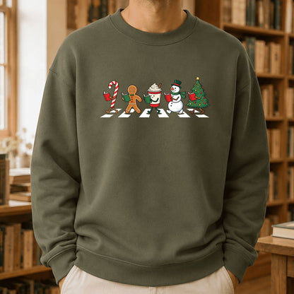 Christmas Reading Parade Printed Sweatshirt | Christmas Reader Gift Military Green