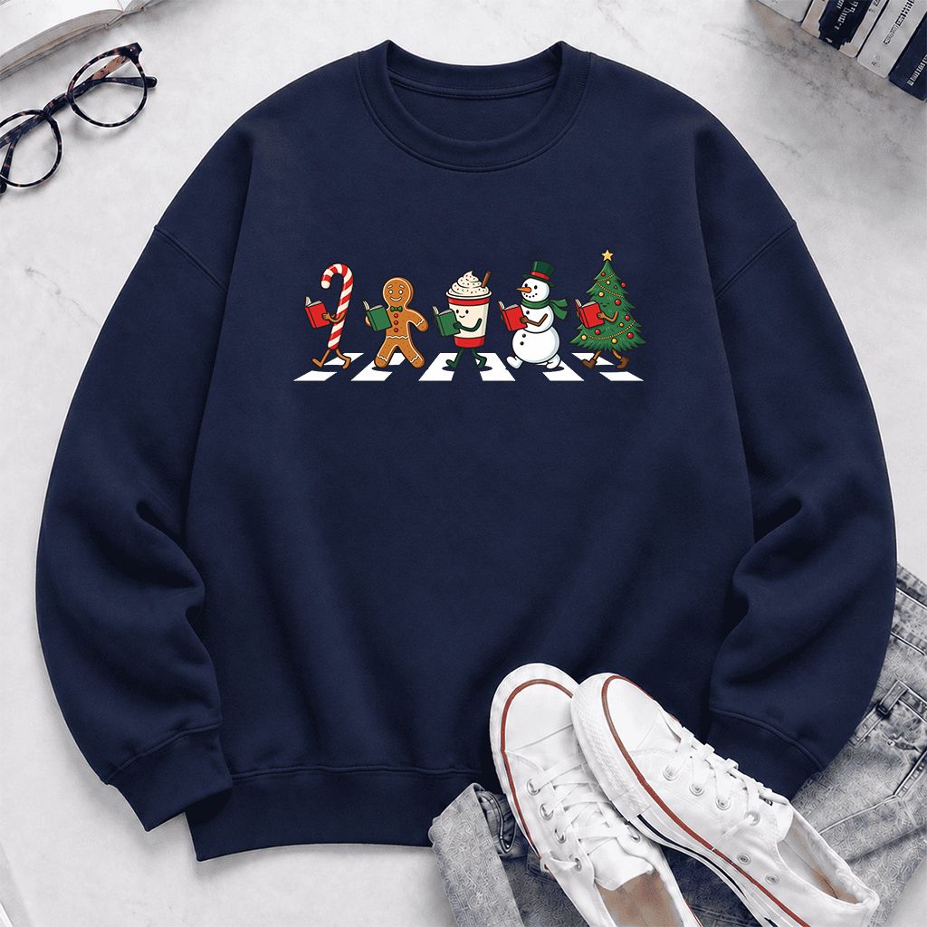 Christmas Reading Parade Printed Sweatshirt | Christmas Reader Gift Navy