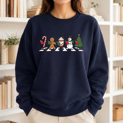 Christmas Reading Parade Printed Sweatshirt | Christmas Reader Gift Navy