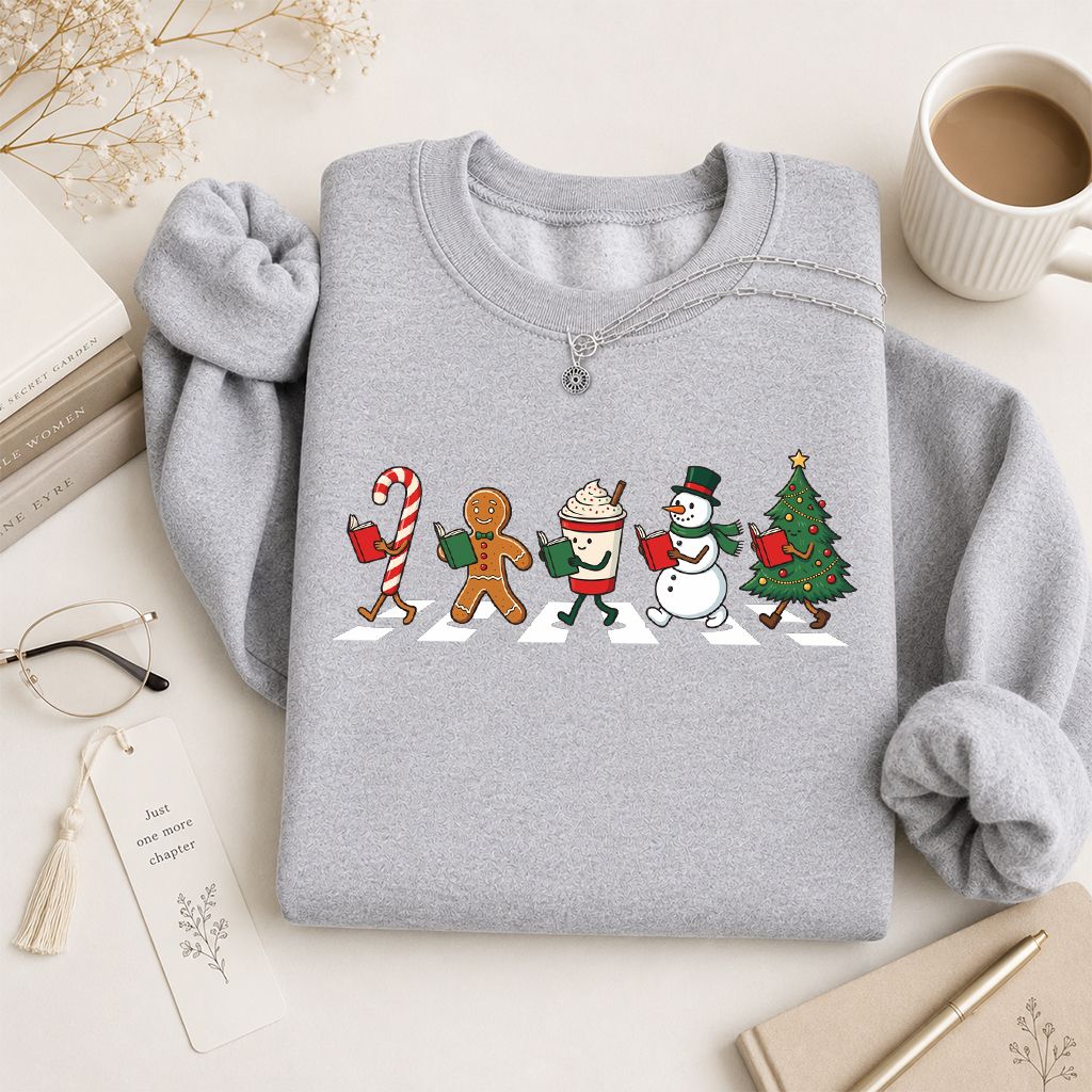 Christmas Reading Parade Printed Sweatshirt | Christmas Reader Gift Sport Grey