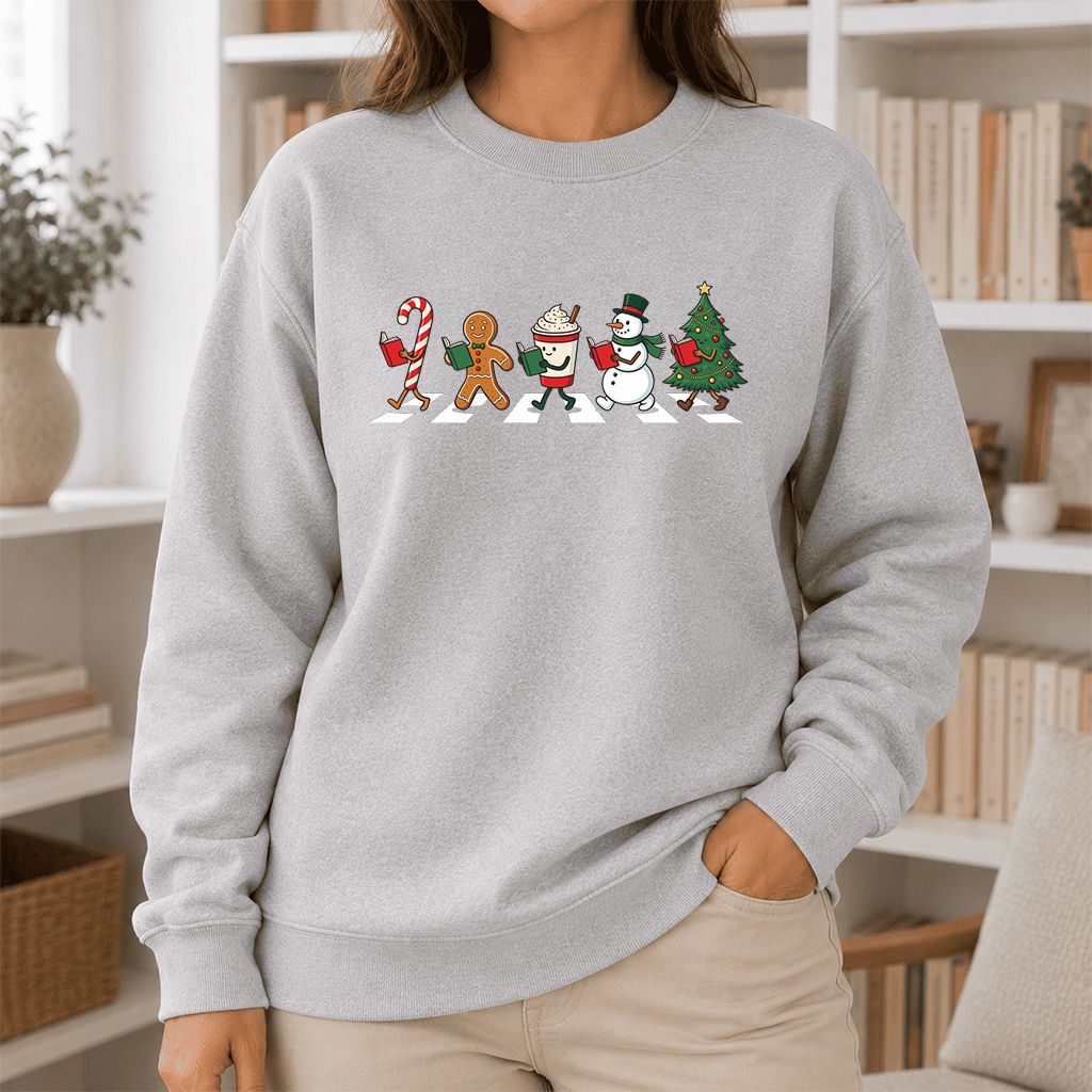 Christmas Reading Parade Printed Sweatshirt | Christmas Reader Gift Sport Grey