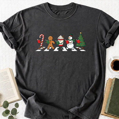 Christmas Reading Parade Printed T-Shirt | Christmas Reader Gift Dark Heather