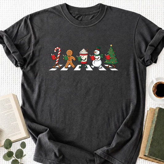 Christmas Reading Parade Printed T-Shirt | Christmas Reader Gift Dark Heather