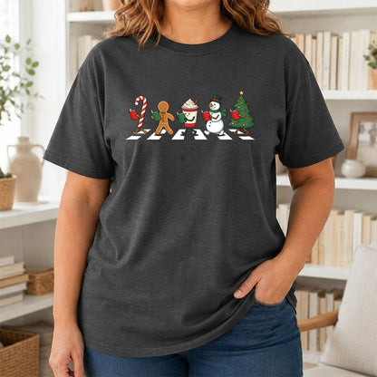 Christmas Reading Parade Printed T-Shirt | Christmas Reader Gift Dark Heather