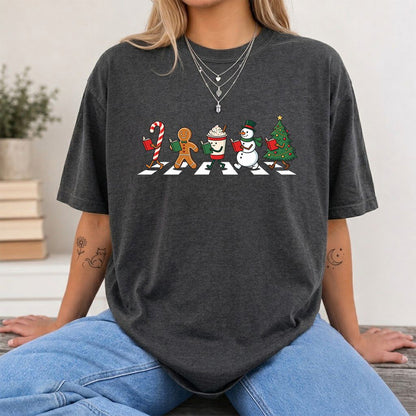 Christmas Reading Parade Printed T-Shirt | Christmas Reader Gift Dark Heather