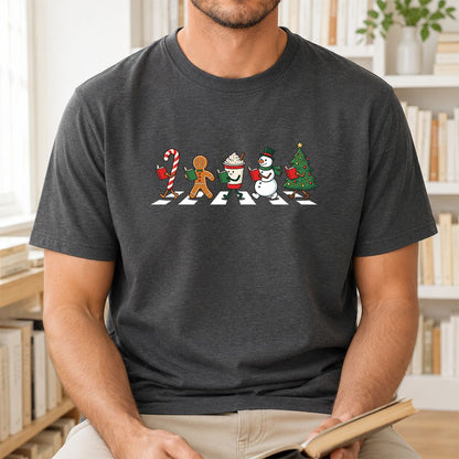 Christmas Reading Parade Printed T-Shirt | Christmas Reader Gift Dark Heather