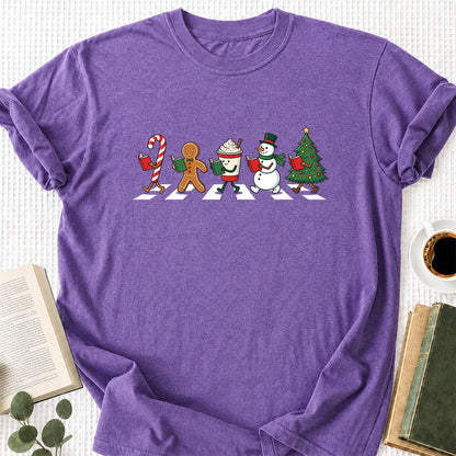 Christmas Reading Parade Printed T-Shirt | Christmas Reader Gift Heather Purple