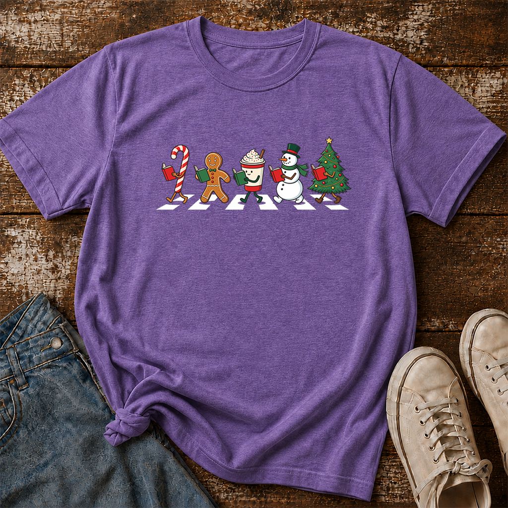Christmas Reading Parade Printed T-Shirt | Christmas Reader Gift Heather Purple