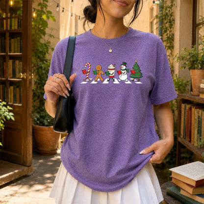 Christmas Reading Parade Printed T-Shirt | Christmas Reader Gift Heather Purple