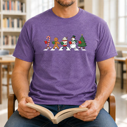 Christmas Reading Parade Printed T-Shirt | Christmas Reader Gift Heather Purple