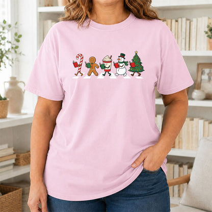 Christmas Reading Parade Printed T-Shirt | Christmas Reader Gift Light Pink