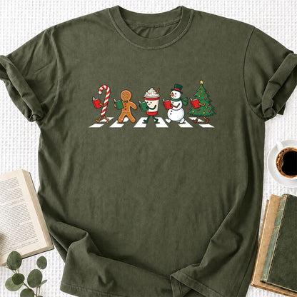Christmas Reading Parade Printed T-Shirt | Christmas Reader Gift Military Green