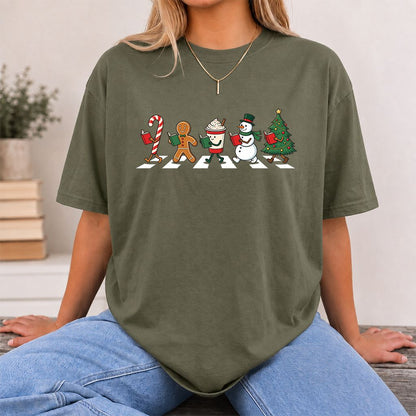 Christmas Reading Parade Printed T-Shirt | Christmas Reader Gift Military Green