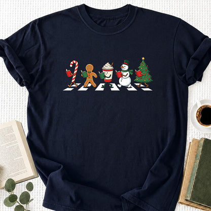 Christmas Reading Parade Printed T-Shirt | Christmas Reader Gift Navy
