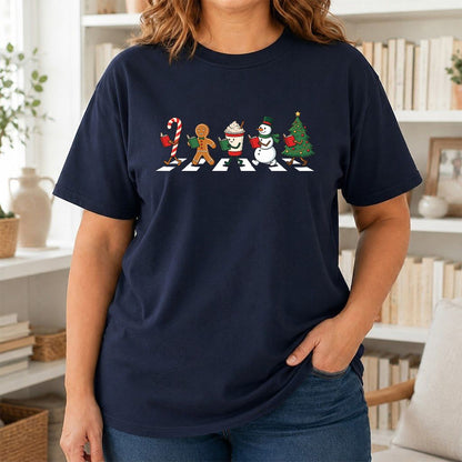 Christmas Reading Parade Printed T-Shirt | Christmas Reader Gift Navy