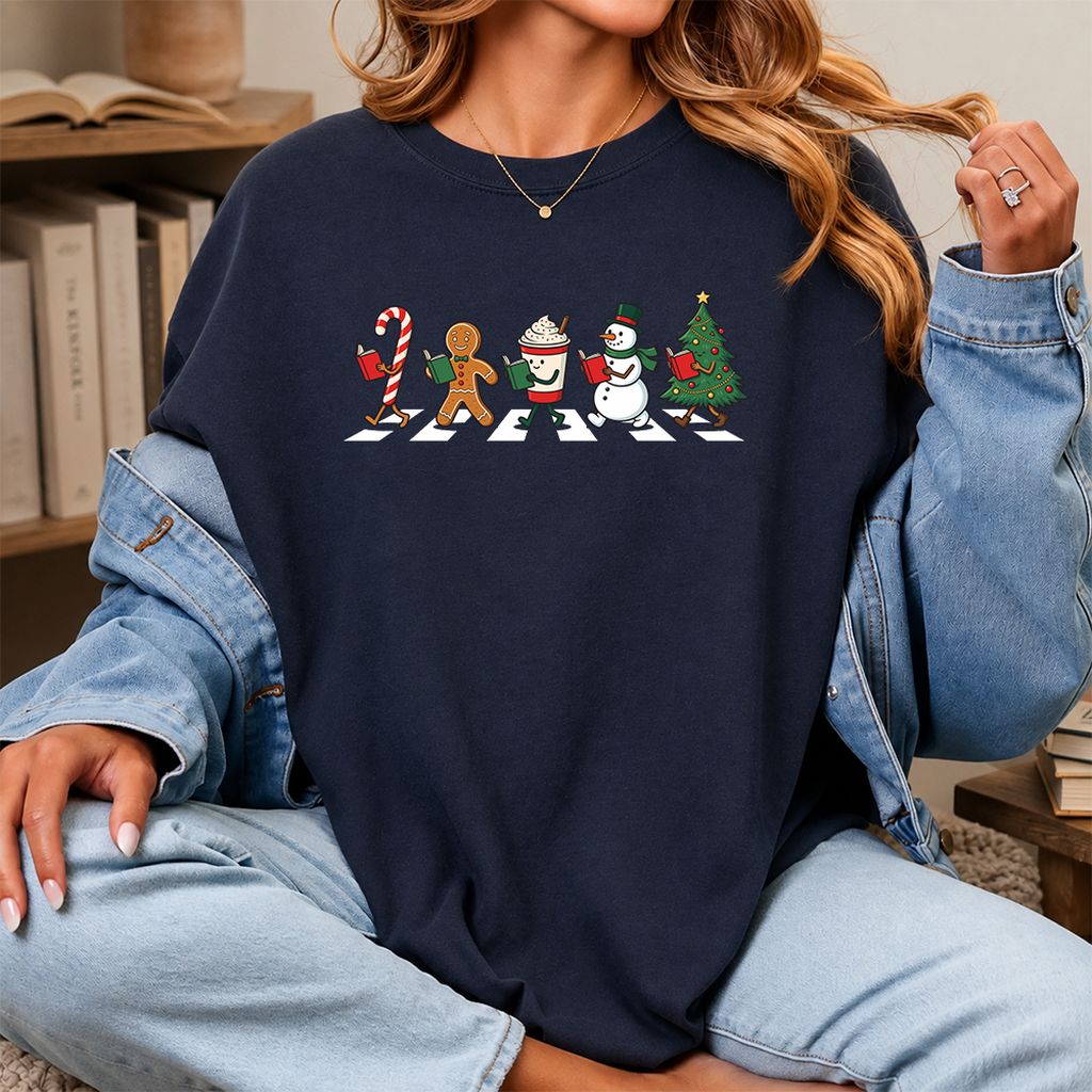 Christmas Reading Parade Printed T-Shirt | Christmas Reader Gift Navy