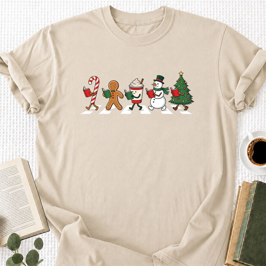 Christmas Reading Parade Printed T-Shirt | Christmas Reader Gift Sand