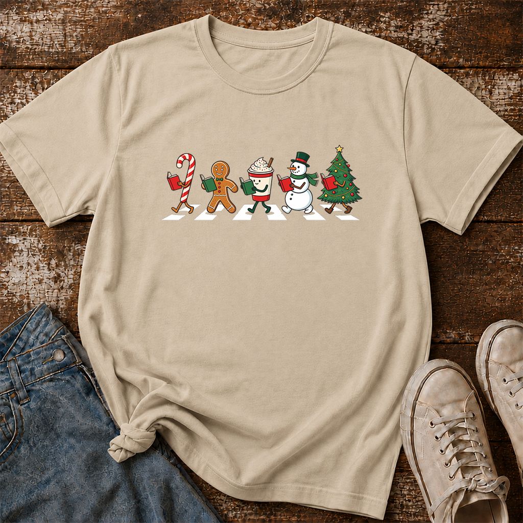 Christmas Reading Parade Printed T-Shirt | Christmas Reader Gift Sand