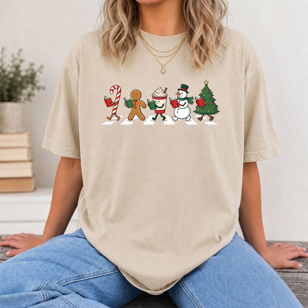 Christmas Reading Parade Printed T-Shirt | Christmas Reader Gift Sand