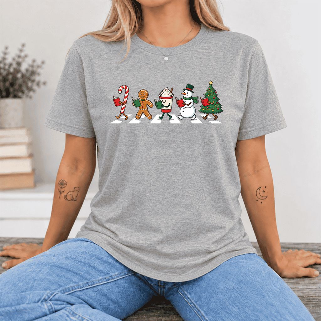 Christmas Reading Parade Ultra-Soft Cotton T-Shirt | Christmas Reader Gift Athletic Heather