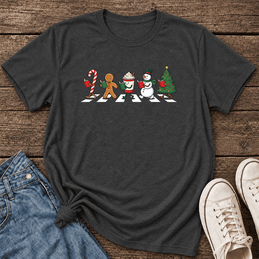 Christmas Reading Parade Ultra-Soft Cotton T-Shirt | Christmas Reader Gift Dark Grey Heather