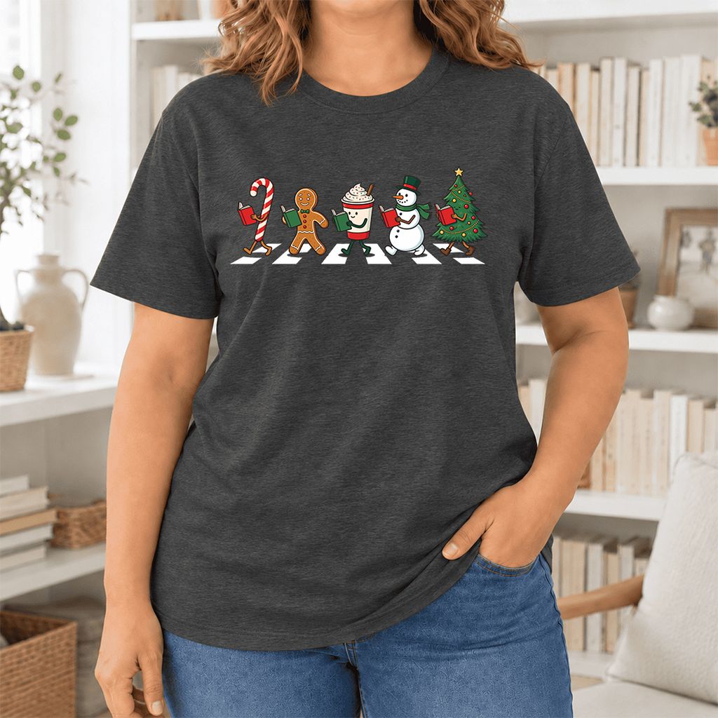 Christmas Reading Parade Ultra-Soft Cotton T-Shirt | Christmas Reader Gift Dark Grey Heather