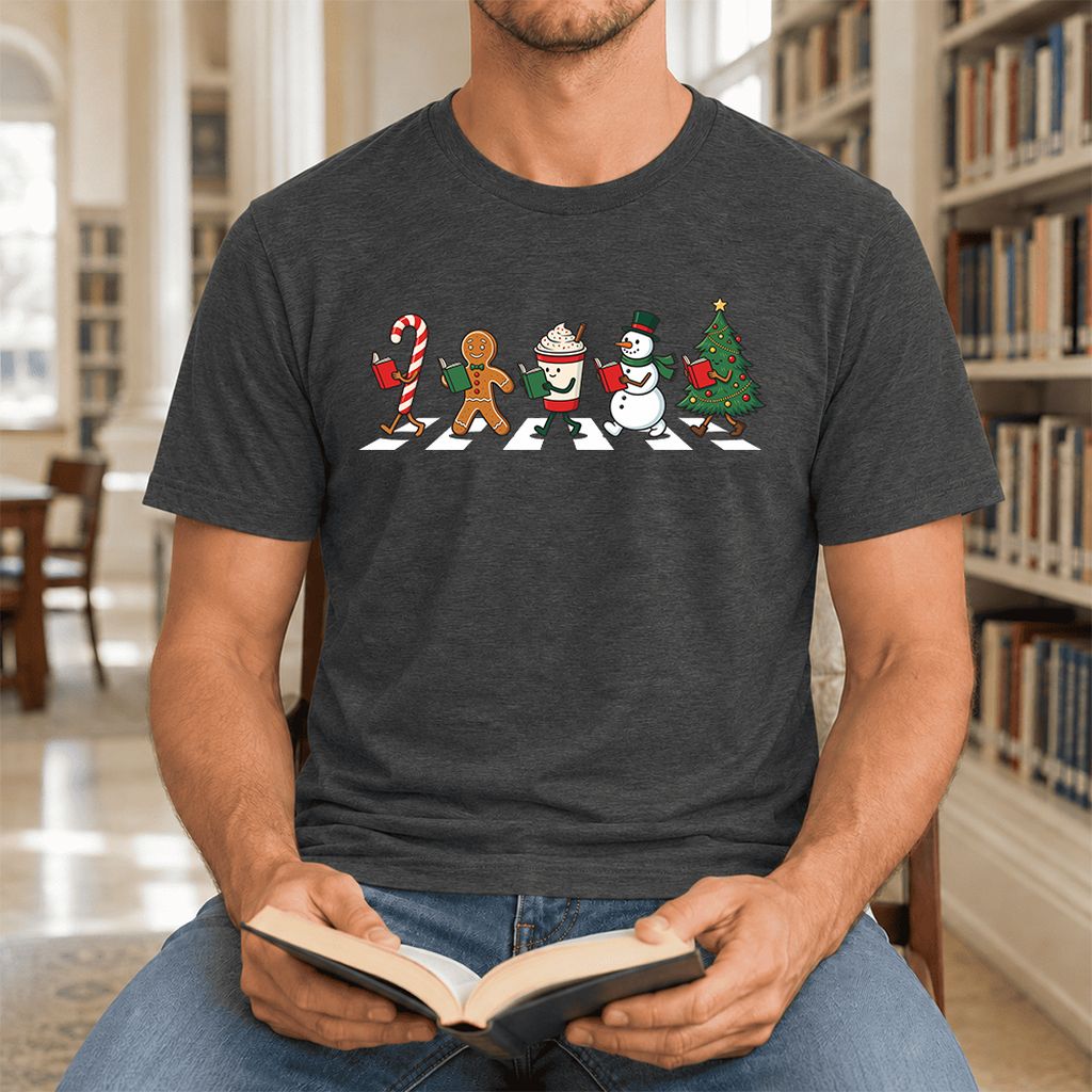 Christmas Reading Parade Ultra-Soft Cotton T-Shirt | Christmas Reader Gift Dark Grey Heather