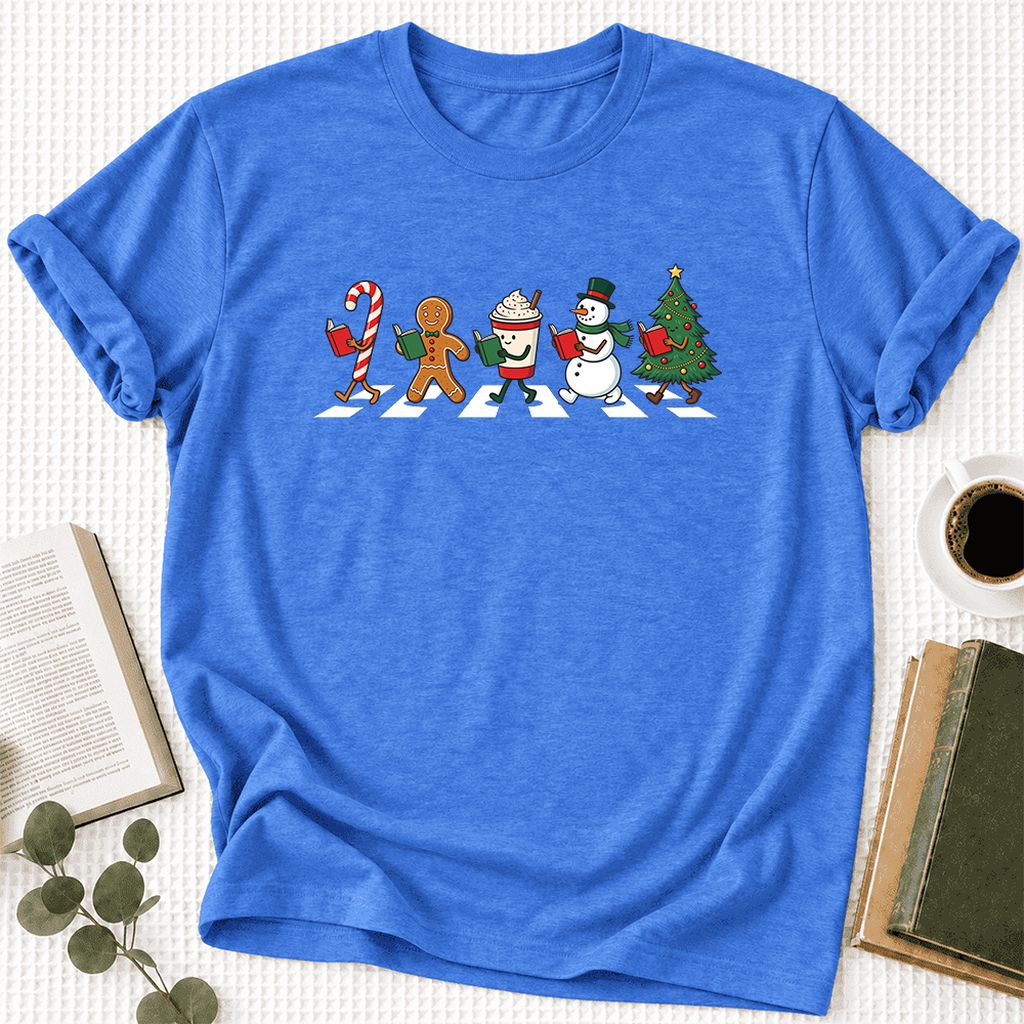 Christmas Reading Parade Ultra-Soft Cotton T-Shirt | Christmas Reader Gift Heather True Royal