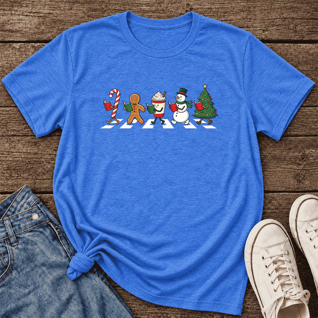 Christmas Reading Parade Ultra-Soft Cotton T-Shirt | Christmas Reader Gift Heather True Royal
