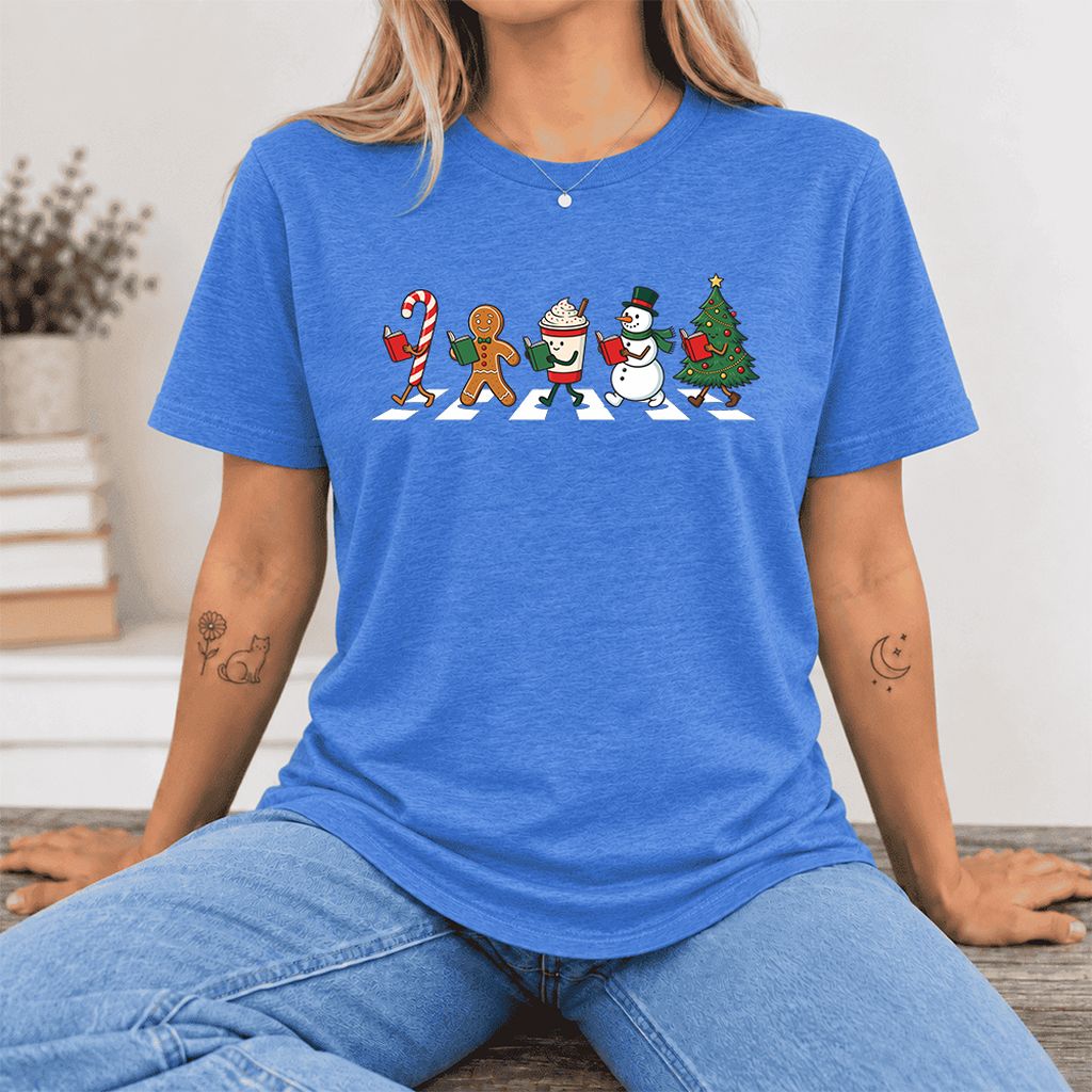 Christmas Reading Parade Ultra-Soft Cotton T-Shirt | Christmas Reader Gift Heather True Royal