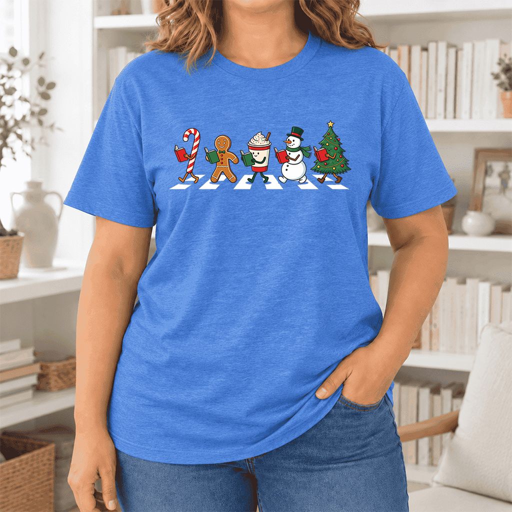 Christmas Reading Parade Ultra-Soft Cotton T-Shirt | Christmas Reader Gift Heather True Royal