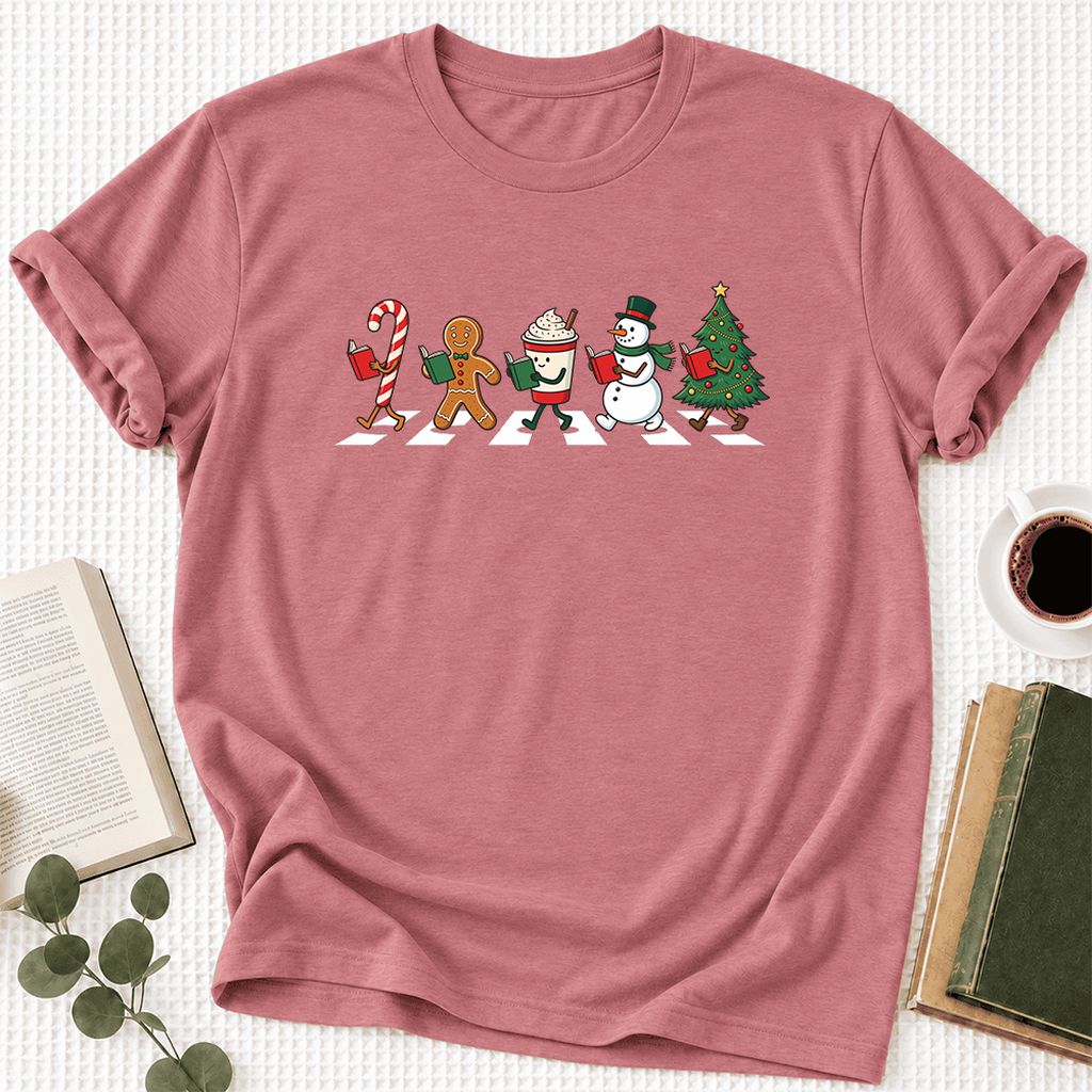 Christmas Reading Parade Ultra-Soft Cotton T-Shirt | Christmas Reader Gift Mauve