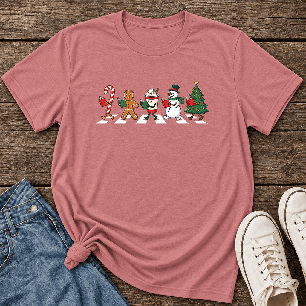 Christmas Reading Parade Ultra-Soft Cotton T-Shirt | Christmas Reader Gift Mauve