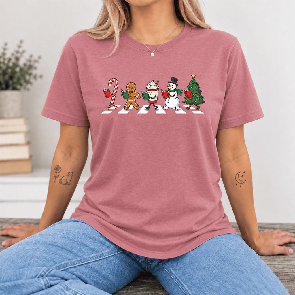 Christmas Reading Parade Ultra-Soft Cotton T-Shirt | Christmas Reader Gift Mauve