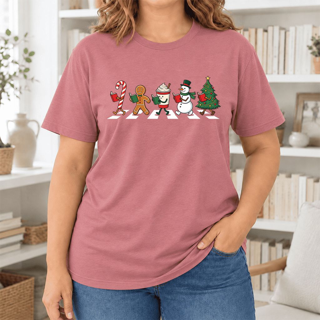 Christmas Reading Parade Ultra-Soft Cotton T-Shirt | Christmas Reader Gift Mauve