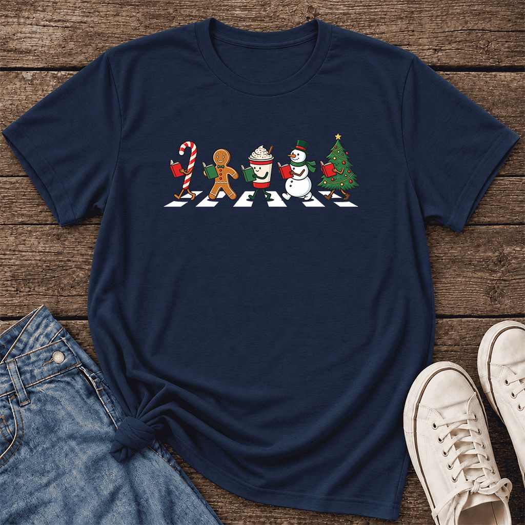 Christmas Reading Parade Ultra-Soft Cotton T-Shirt | Christmas Reader Gift Navy