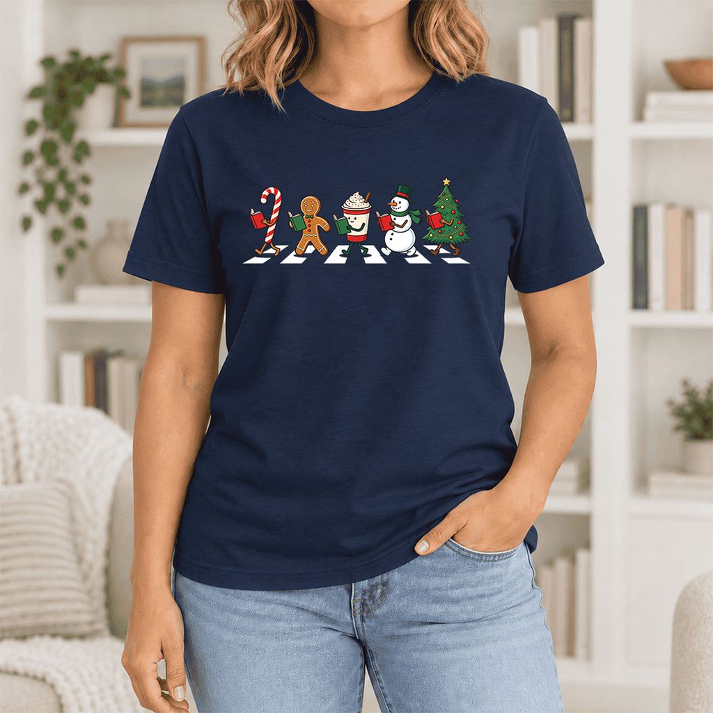 Christmas Reading Parade Ultra-Soft Cotton T-Shirt | Christmas Reader Gift Navy