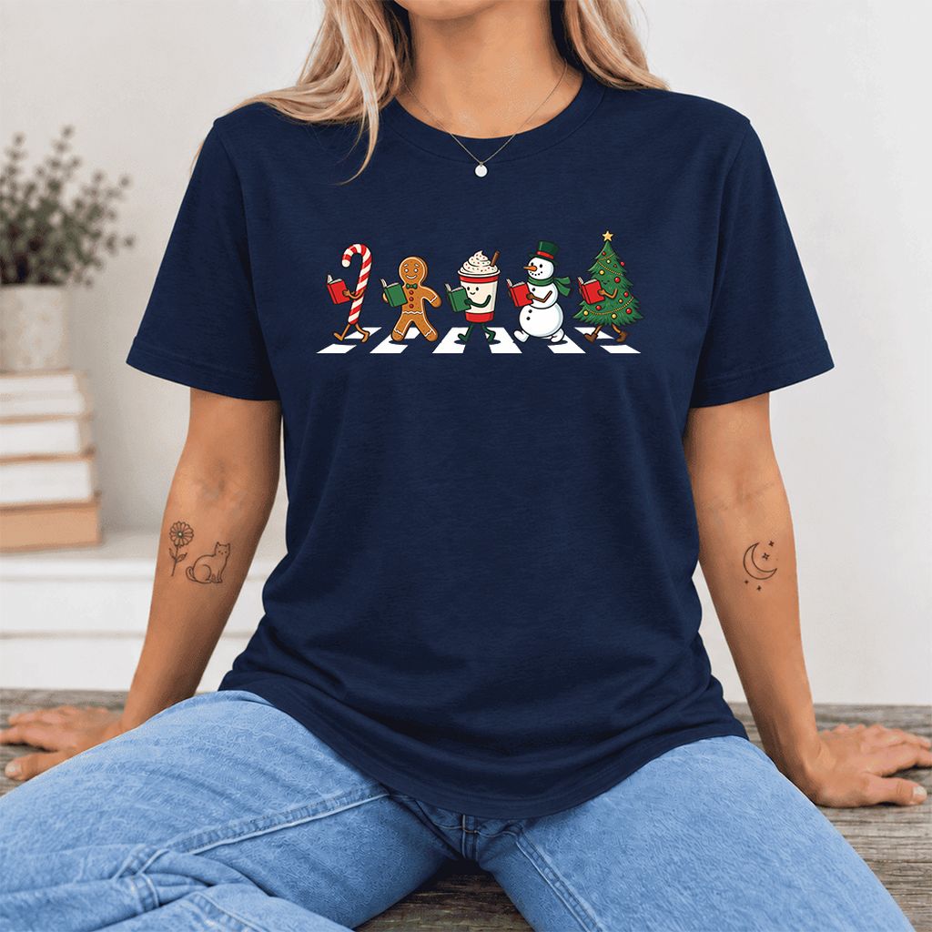 Christmas Reading Parade Ultra-Soft Cotton T-Shirt | Christmas Reader Gift Navy
