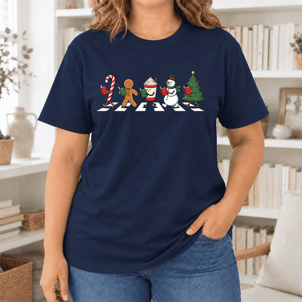 Christmas Reading Parade Ultra-Soft Cotton T-Shirt | Christmas Reader Gift Navy