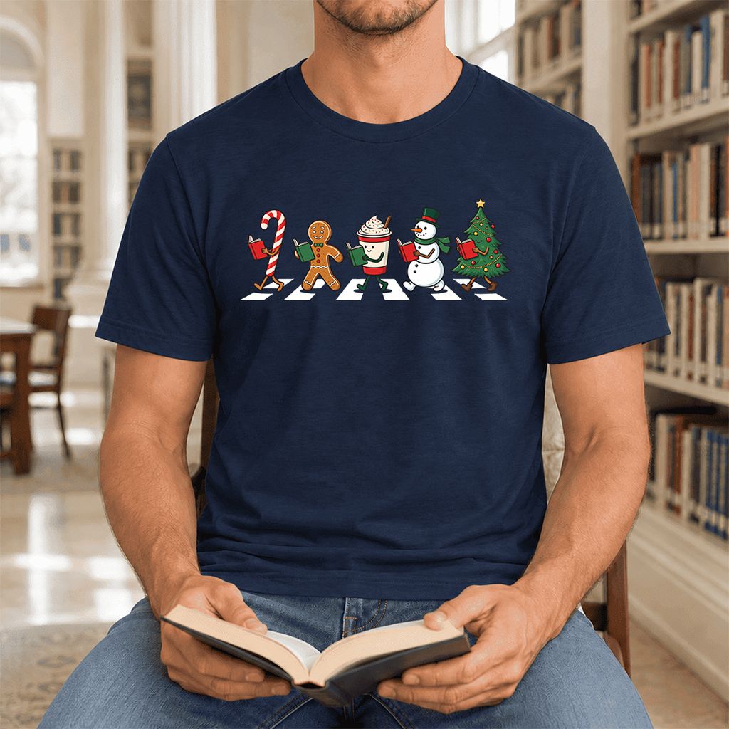 Christmas Reading Parade Ultra-Soft Cotton T-Shirt | Christmas Reader Gift Navy
