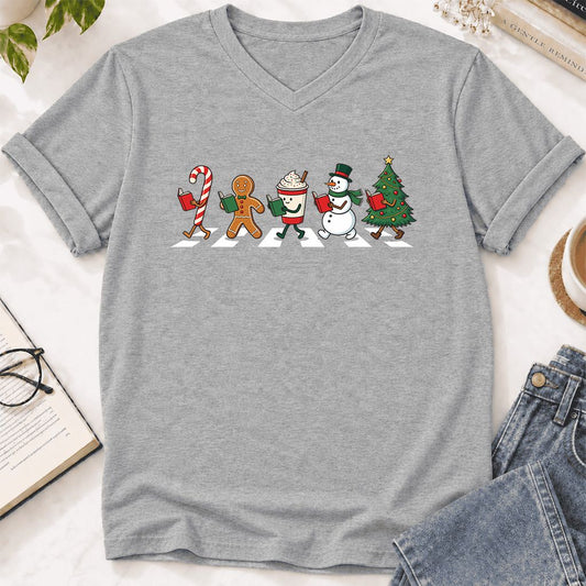 Christmas Reading Parade Ultra-Soft V-Neck | Christmas Reader Gift Athletic Heather