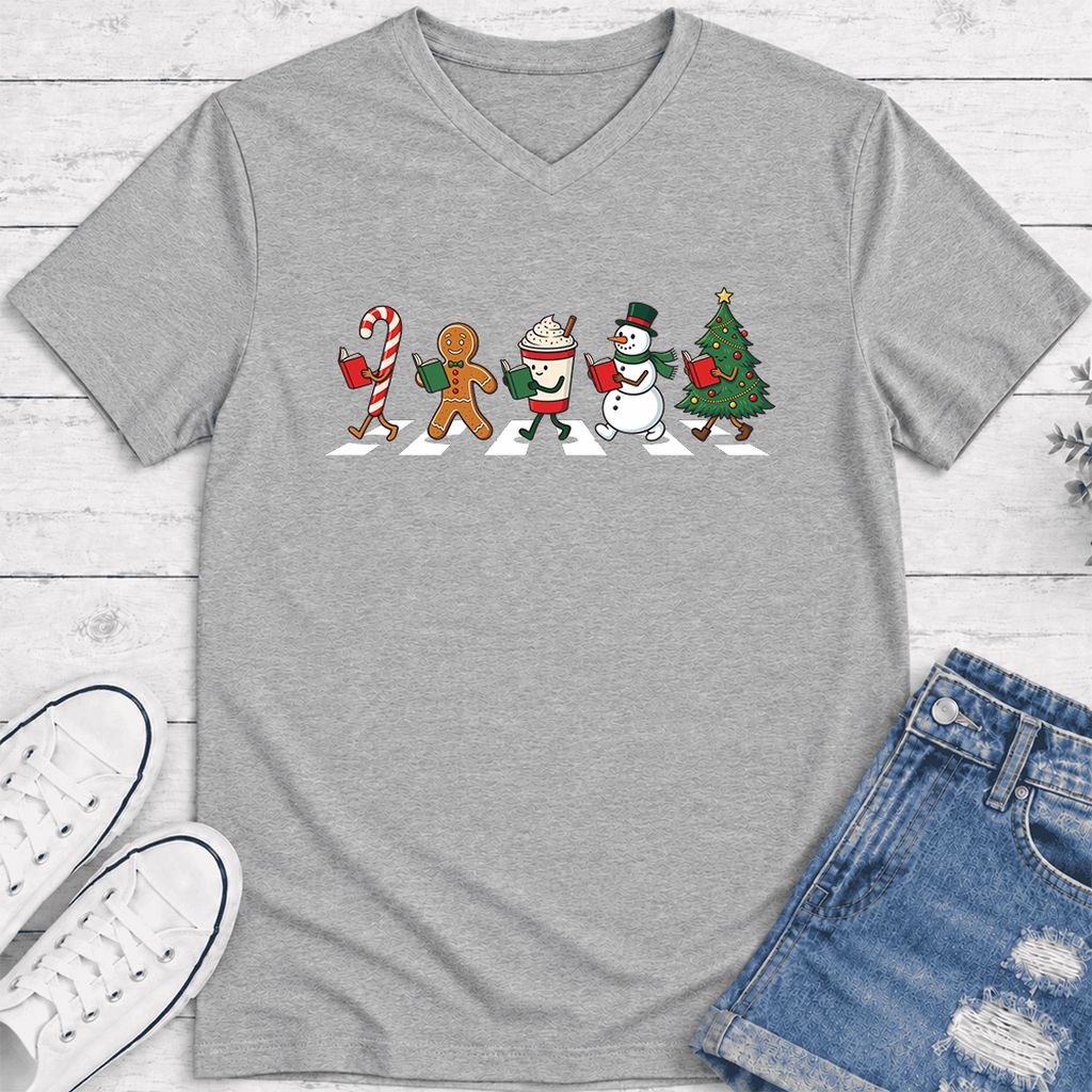 Christmas Reading Parade Ultra-Soft V-Neck | Christmas Reader Gift Athletic Heather