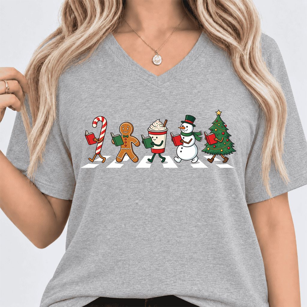 Christmas Reading Parade Ultra-Soft V-Neck | Christmas Reader Gift Athletic Heather