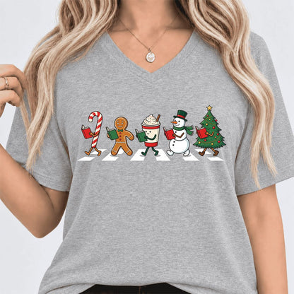 Christmas Reading Parade Ultra-Soft V-Neck | Christmas Reader Gift Athletic Heather
