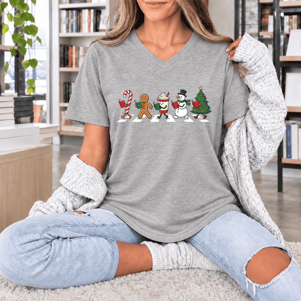 Christmas Reading Parade Ultra-Soft V-Neck | Christmas Reader Gift Athletic Heather