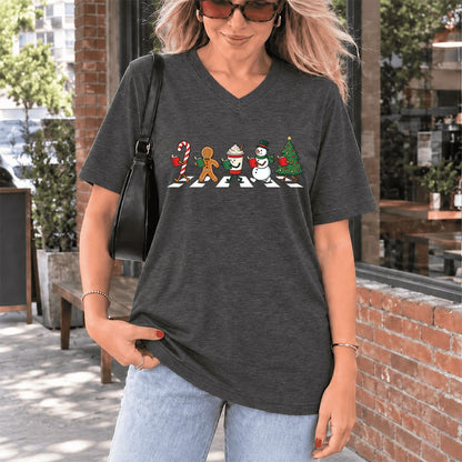 Christmas Reading Parade Ultra-Soft V-Neck | Christmas Reader Gift Dark Grey Heather