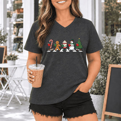 Christmas Reading Parade Ultra-Soft V-Neck | Christmas Reader Gift Dark Grey Heather